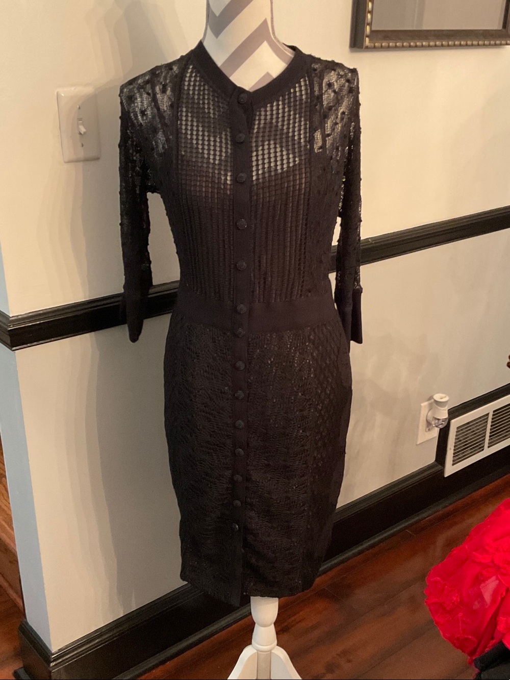 Elegant Black Midi Button-Front Knit Dress